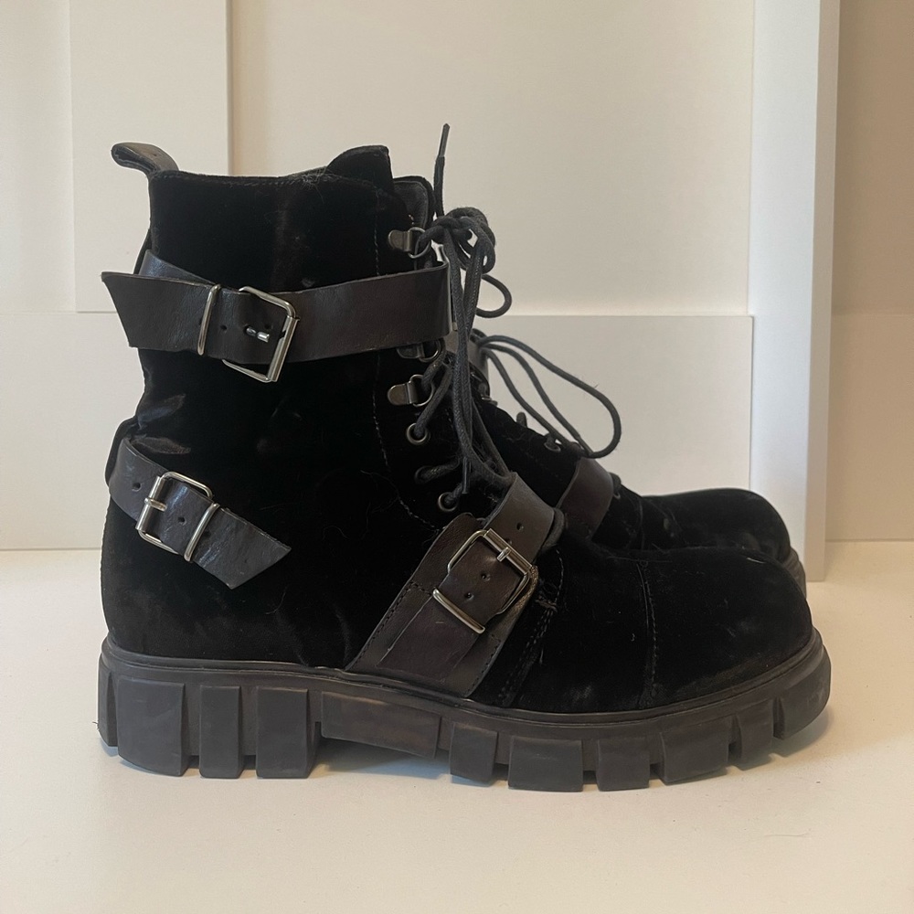 The Shoe Box NYC Suede & Velvet Combat Boots